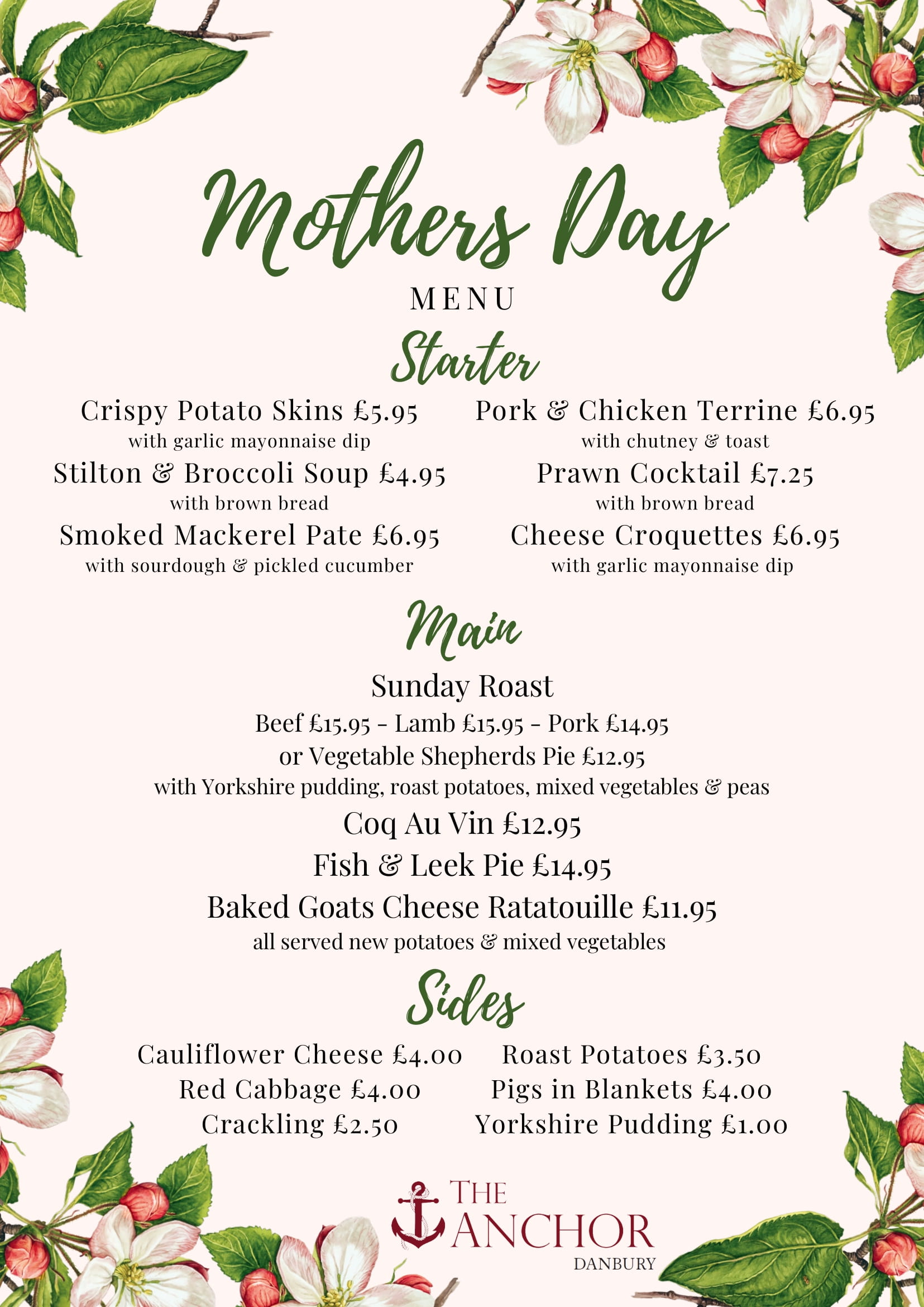 Mother's Day | The Anchor, Danbury , Chelmsford